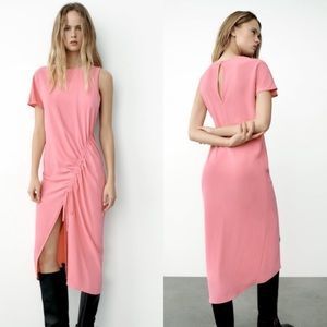 Zara Light Pink Draped Asymmetric Dress in Pink